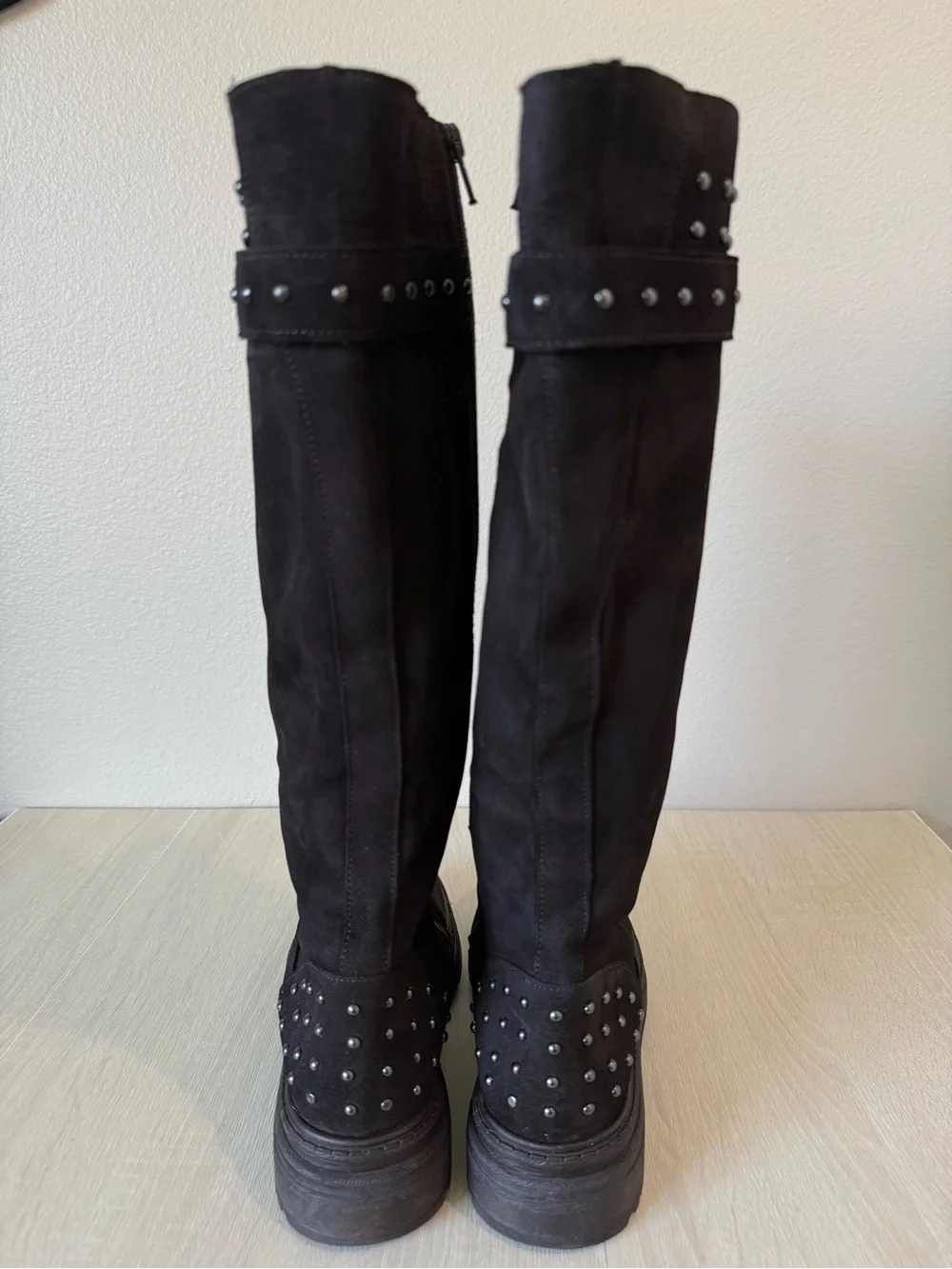 Emanuele Crasto Italy Brown Suede Studded Knee High Boots Women’s EU 38